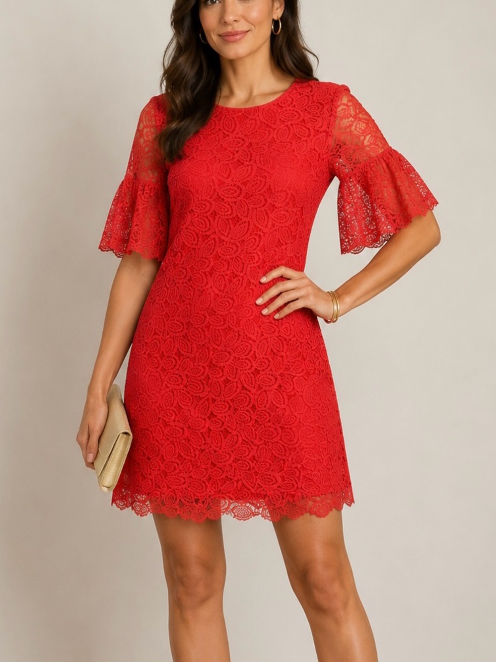 Ann taylor bell sleeve coral lace shift dress ❤️
